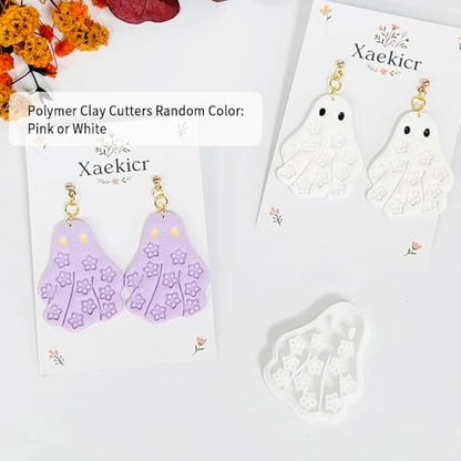Xaekicr Halloween Ghost Polymer Clay Cutters with Floral Pattern – Cute Clay Earring Cutters Set for DIY Earrings – Polymer Clay Molds and Clay Tools for Halloween Jewelry Making - Image 2