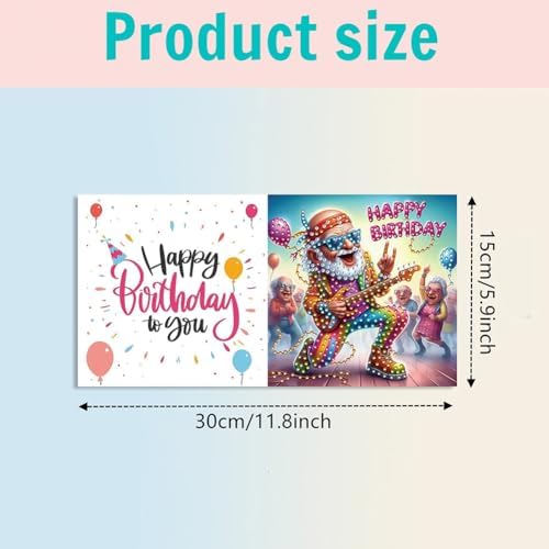 jinglinhh 6pcs Happy Birthday Old Couple Music Guitar Rock Diamond Art Painting Greeting Cards with Envelopes, DIY Card Making Kits for Adults, Diamond Art Postcards Christmas Cards Craft Gifts - Image 2
