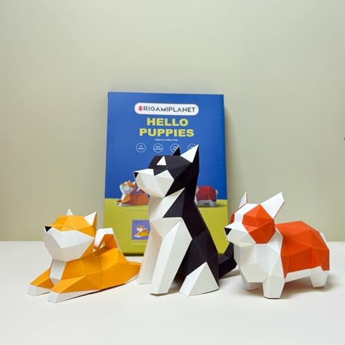 Hello Puppies 3D Origami Paper Craft Gift Set- 3 pcs, Husky/Corgi/Shiba Inu Pre-Cut Origami Kit, Cute Animal Paper Sculpture for Teens & Adults, Home Decor DIY Art Gift for Birthday - Image 6