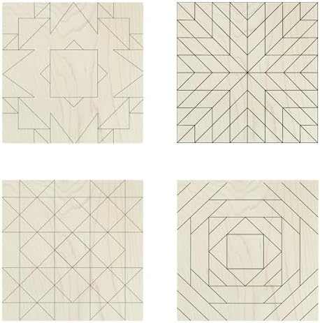 Set of 4 Coasters Small Barn Quilt Kit DIY Pattern Unfinished Wood Quilting Block Sign Paintable Art for Adults and Kids (Boho, Large Milky Way, HST Fun, Classic Pineapple) by AVTRBoutique