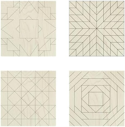 Set of 4 Coasters Small Barn Quilt Kit DIY Pattern Unfinished Wood Quilting Block Sign Paintable Art for Adults and Kids (Boho, Large Milky Way, HST Fun, Classic Pineapple) by AVTRBoutique
