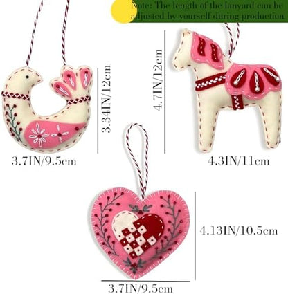 2024 Three Scandinavian Felt Ornaments Kit Hand Embroidery Christmas Ornaments Kit with DIY Material Package for Beginners Adults, 2025 Christmas 3D Novice Embroidery Needlepoint Starter Kit (A) - Image 6