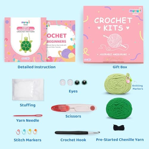 Mewaii Turtle Crossbody Bag Crochet Kit for Beginners, 40% Extra Yarn - Image 5
