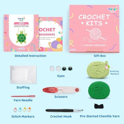 Mewaii Turtle Crossbody Bag Crochet Kit for Beginners, 40% Extra Yarn - Image 5