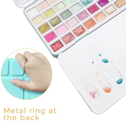 Artecho 50-Color Metallic Watercolor Paint Set with Easy-Hold Ring - Image 3