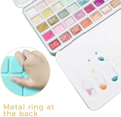 Artecho 50-Color Metallic Watercolor Paint Set with Easy-Hold Ring - Image 3