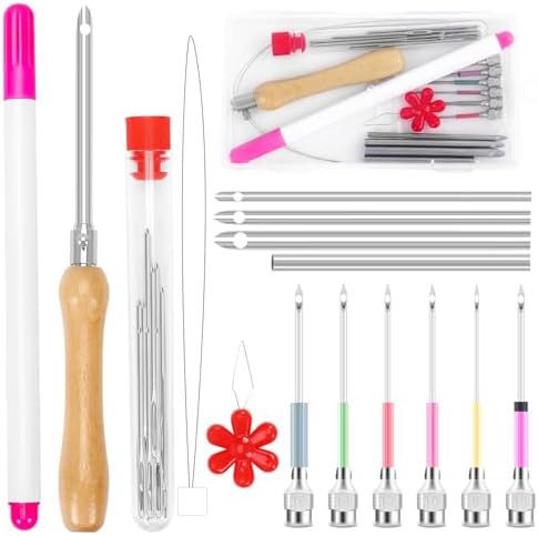AUGSUN 22Pcs Punch Needle Kit with Wooden Handle for Embroidery by AUGSUN