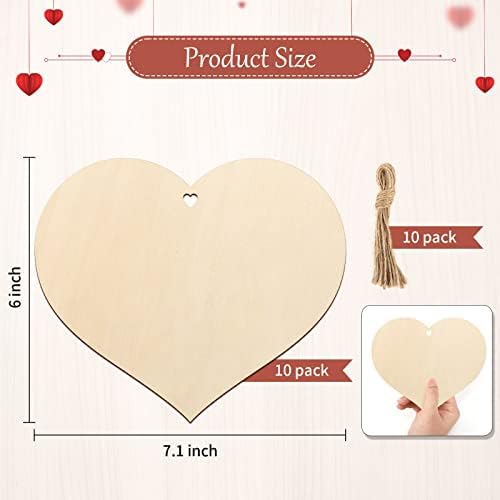 Wooden Heart Ornaments to Paint 7 Inch, Large Size Wooden DIY Blank Unfinished Heart Wood Discs Ornament for Crafts Hanging Decorations - Image 7