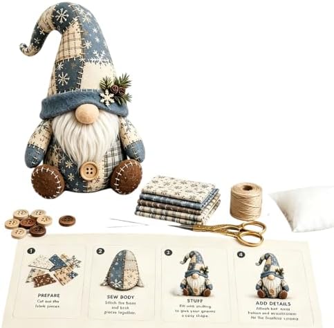 3D DIY Animal Patchwork Sewing Kit, Handmade Fabric Craft Set for Gnome and Cat Decor, Suitable for Adult Beginner DIY Projects (Blue) by Unknown