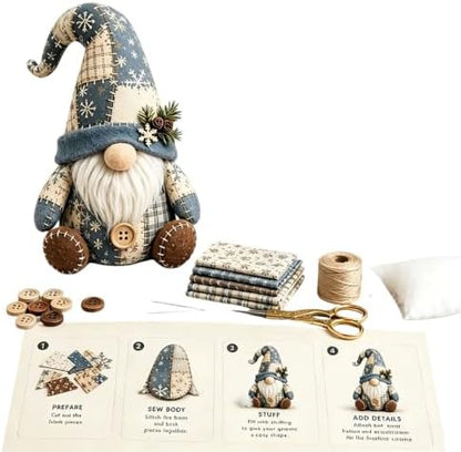 3D DIY Animal Patchwork Sewing Kit, Handmade Fabric Craft Set for Gnome and Cat Decor, Suitable for Adult Beginner DIY Projects (Blue) by Unknown