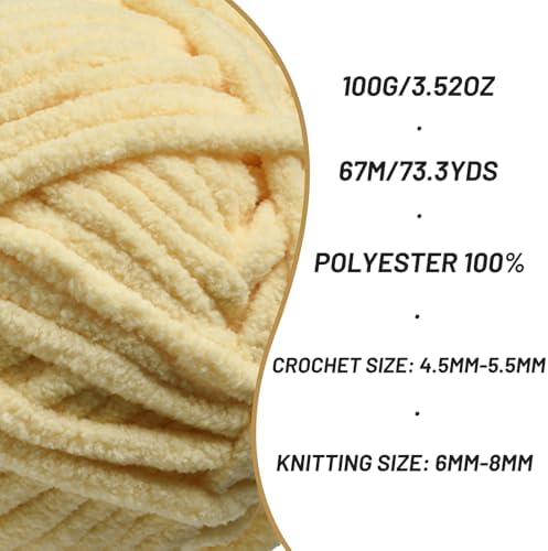 2 Pack Chunky Chenille Yarn for Crocheting, Baby Yarn for Crocheting Soft Blankets, Bulky Yarns for Crochet Amigurumi, 200g (148.7yds) Fluffy Velvet Yarns for Hand Knitting (2 Light Yellow) - Image 2