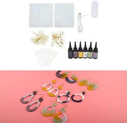 ChiweiJ Resin Earring Mold Set with Lamp and Glue, Silicone Jewelry Making Kit for DIY Earrings Pendants, Includes Ear Hooks Rings, for Crafting Unique Gifts - Image 7