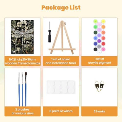 MXJSUA Dragonfly Paint by Numbers Kit with Frame for Adults, Easy Beginners Paint by Number on Canvas with Easel, Acrylic Number Painting Craft Gifts for Home Decor, 8x12 inch - Image 7