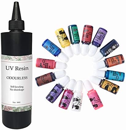 New UV Resin Odor Free 500g Clear Hard Non-Toxic for Jewelry Making Silicone Molds Casting Handmade DIY Kit with 15 Colors Epoxy Resin Liquid Pigments Colorants Inks by VidaRosa