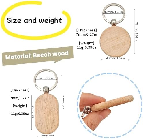 50PCS Wood Engraving Blanks Key Chain，Wood Keychain Blanks，Assorted Unfinished Wooden Key Tag Key Ring for DIY Gift Crafts Christmas Ornaments Laser (50) - Image 4