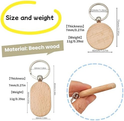 50PCS Wood Engraving Blanks Key Chain，Wood Keychain Blanks，Assorted Unfinished Wooden Key Tag Key Ring for DIY Gift Crafts Christmas Ornaments Laser (50) - Image 4