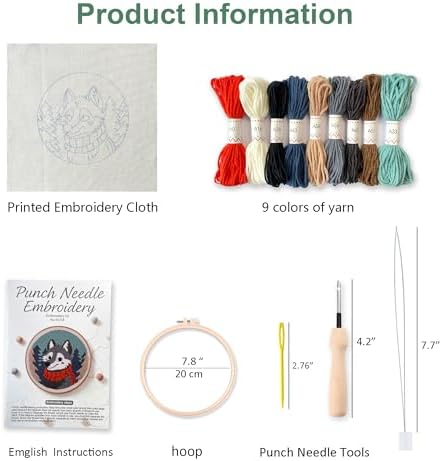 Myfelicity Punch Needle kit, a Beginner Set with Wolf Pattern Design, Suitable for Beginners and Adults with 7.9-inch Hoop - Image 4