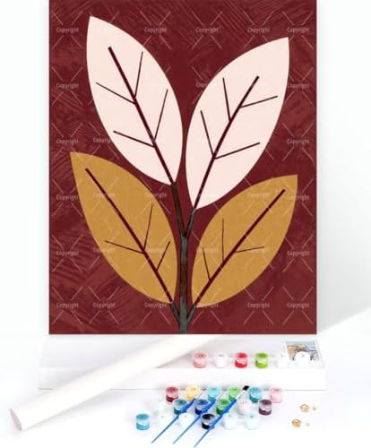 Botanical Paint By Numbers Kit For Adults - Diy Minimal Leaf Shapes Painting On Canvas 16X20 In, Acrylic Paint Set, Suitable For Beginners, Wall Art Decor Art For Home Decoration Or Gifts, Unframed - Image 3