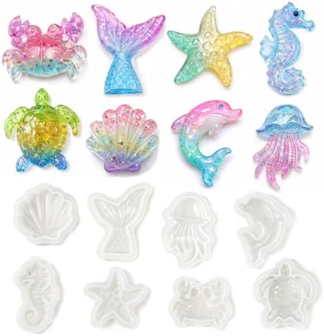 8Pack Ocean Resin Molds Silicone, Sea Animal Keychain Pendant Molds for DIY by RESINGO