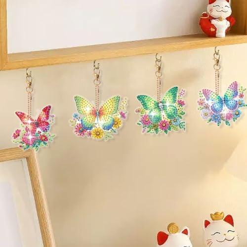 HuamuTech 5 Pcs/6 Pcs/8 Pcs Full Drill Keyring Special Shape Double Sided Diamond Art Keychain for Beginners Birthday Craftin - Image 3