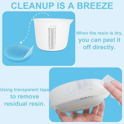 Creahaus 1000ML Large Silicone Measuring Cups for Resin, Easy to Read 36oz Silicone Mixing Bowl with 100ML Mixing Cup, Easy Clean Reusable Epoxy Resin Supplies with Stir Stick, Pipettes - Image 6