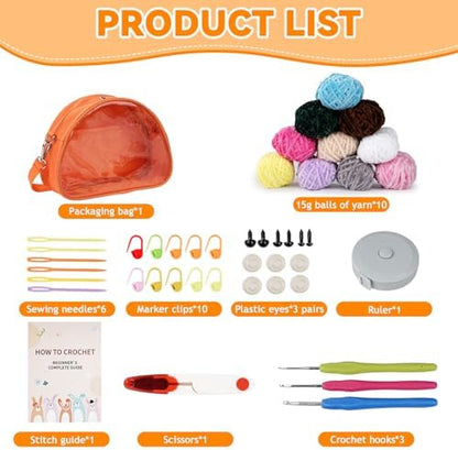 Wadukud 36 PCS Chenille Crochet Kit - First Crochet Set for Beginner Include 10 Solid Color Super Soft Chenille Cotton Yarn for Crocheting, Crochet Hooks, Instruction, Bag, Crochet Supplies Gift - Image 2