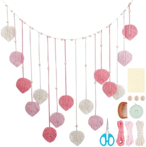 INFUNLY DIY Macrame Leaves Wall Hanging for Valentine's Day Boho Wall Hanging Heart Hand-Woven Feather Macrame Wall Decor Leaf Hanging Photo Display Leaf Tapestry for Nursery Bedroom Living Room by INFUNLY