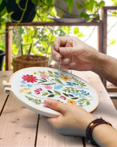 TINDTOP Embroidery Kit for Adult, Owl Embroidery Kit for Beginners Include Embroidery Cloth Hoops Threads for Craft Lover Hand Stitch with Embroidery Skill Techniques (Florals) - Image 4