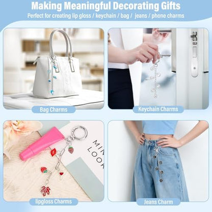 Modacraft 443 Pcs Charms Lip Gloss Keychain Making Kit, Silver DIY Bag Charm Kit Including 28 Key Chain Hooks 30 Extender Chains 172 Charms 200 Jump Rings 10 Lobster Clasps 1 Plier for Gifts Supplies - Image 6