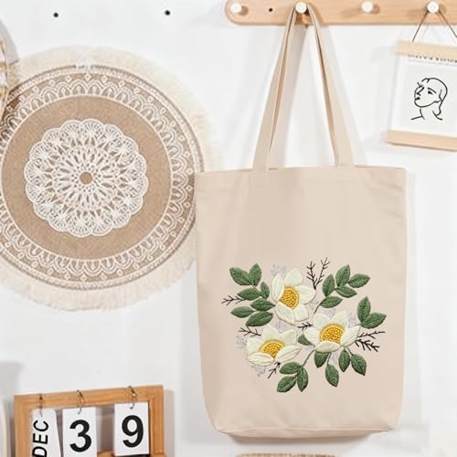 CREAWONDER Canvas Tote Bag Embroidery Kit with Pattern for Beginners, Arts and DIY Embroidery Crafts Kits for Adults, Include Instructions, Embroidery Hoops, Color Threads and Tool - Image 7