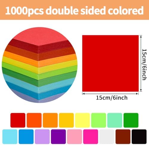 Praisebank Red Origami Paper, 1000pcs 6x6 inch, Double Sided Color, Origami Kit with Guide instruction for Crafts - Image 2