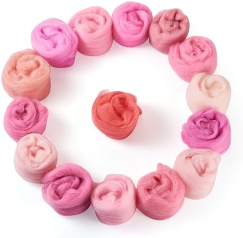 FASHEWELRY 2.65 oz Pink Wool Roving for Needle Felting Kit 15 Colors Felting Wool Yarn Core Wool Felt Craft Kit for Adult Beginners Felted Crafts DIY Materials Hand Spinning Supplies - Image 7