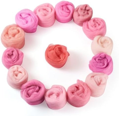 Boutigem 15 Colors 75G Pink Needle Felting Wool Roving, DIY Craft Spinning Wool Roving for Needle Felting, Wool Felting Supplies Chunky Yarn for Beginners DIY Hand Spinning, Weaving and Blending by BoutigemJewelry