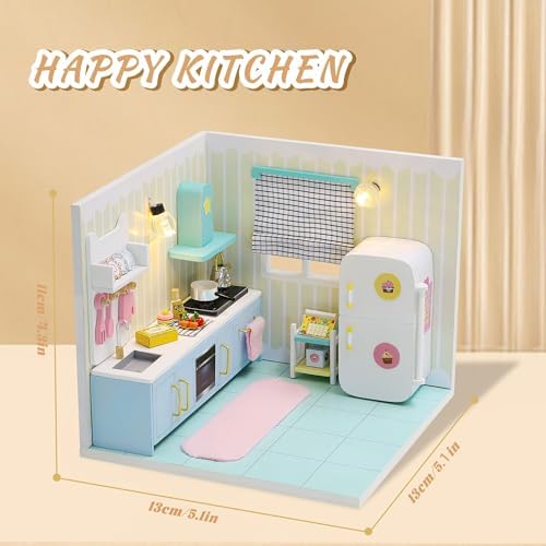 Kisoy Dollhouse Miniature with Furniture Kit, DIY 3D Wooden DIY House Kit A Corner of a Small Apartment Style with Dust Cover & LED,Handmade Tiny House Toys for Kids Adults Gift (Kitchen) - Image 2