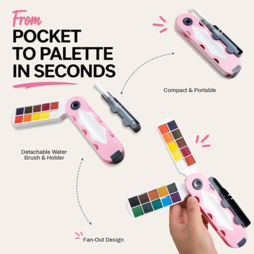 SEAMIART Mini Watercolor Paint Set Travel Watercolor Kit w Water Brush - Image 6