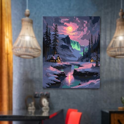 Lovepefe Snow Mountain Paint By Numbers Kit for Adults Beginner Waterfall Adult Paint By Number Kits On Canvas River Cabin Oil Painting Kit for Adults Kits for Gift Home Wall Decor 16x20 Inch - Image 4