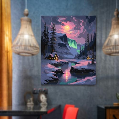 Lovepefe Snow Mountain Paint By Numbers Kit for Adults Beginner Waterfall Adult Paint By Number Kits On Canvas River Cabin Oil Painting Kit for Adults Kits for Gift Home Wall Decor 16x20 Inch - Image 4