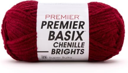 Premier Basix Chenille Brights Yarn, Plush Bulky Chenille Yarn for Crocheting & Hand Knitting, Soft Yarn for Cozy Projects, Chunky Yarn for Hand Knitting, Cranberry by Premier