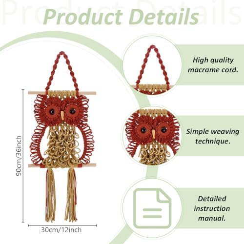 ACRNIGHEET Large Owl Macrame Kit for Adults Beginners Owl Macrame Wall Hanging Supplies Decor Boho DIY Crafts Kits for Adults Includes Instruction with Video Home Decor - Image 3