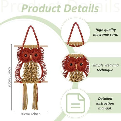 ACRNIGHEET Large Owl Macrame Kit for Adults Beginners Owl Macrame Wall Hanging Supplies Decor Boho DIY Crafts Kits for Adults Includes Instruction with Video Home Decor - Image 3