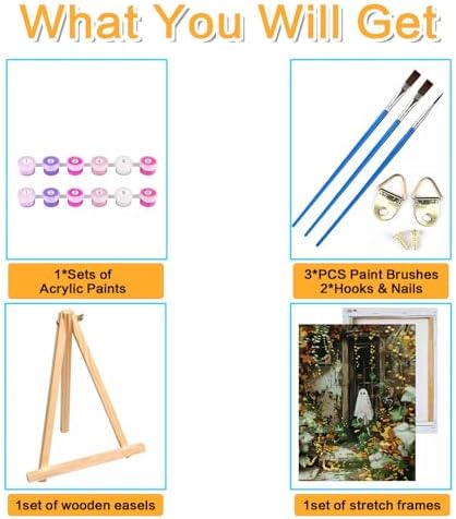 Halloween Framed Paint by Numbers Kits for Adults 12x16in with Wooden Easel - Image 5