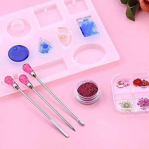 11 Pcs Silicone Resin Mold Tools Set Stirring Needle Spoon Tool Tweezers Precision Kit, Anti-Static Electronics Tweezers Set for Resin Art Crafts,Jewelry Making(Rose Red+White) - Image 4
