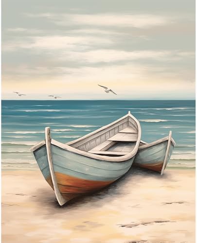Natuyalo Boat Paint by Numbers Kit for Adults - Beach Seascape Paint by Number on Canvas Without Frame, DIY Acrylic Painting for Ideal Gift Home Wall Decor (16x20 Inch) by Natuyalo