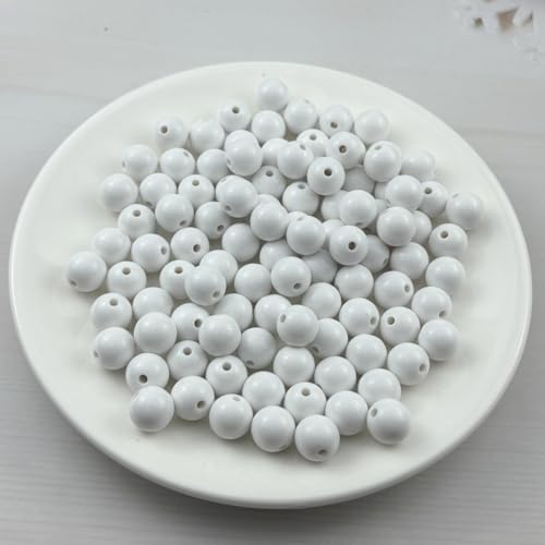 100pcs Acrylic Round Beads for Crafts 12mm Resin Candy Color Spacer Beads with Hole for Jewelry Making Sewing Crafts Decoration Necklaces Bracelets Earrings Supplies(White) - Image 2