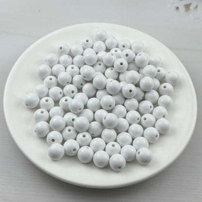 100pcs Acrylic Round Beads for Crafts 12mm Resin Candy Color Spacer Beads with Hole for Jewelry Making Sewing Crafts Decoration Necklaces Bracelets Earrings Supplies(White) - Image 2