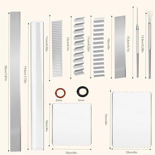 Polymer Clay Cutter Tools, Acrylic Roller Pin, 5 Pieces Flexible Clay Cutters, Ceramic Cutters Slicer Kit Clear Rectangle Sheet Press Board Wire Texture Set Needle Detail Modelling Supplies - Image 2