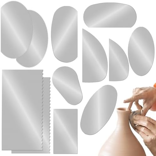 12 PCS Metal Ribs for Pottery, Stainless Steel Clay Scraper Tool Set by OWMOSYX