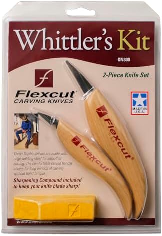 Flexcut Whittler’s Knife Kit (KN300) 2-Piece Set with KN13 & KN27 High-Carbon Steel Blades, Ergonomic Ash Wood Handles, Gold Polishing Compound, 5.2 oz, Made in USA - Image 2