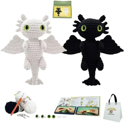 LuNuaFvy Crochet Kit for Beginner Adult/Teen/Kid 9+ - Learn to Crochet Animal Amigurumi Dragon Set with Left/Right-Handed 4hr Video, 3-Format Guides, Gift-Ready Packaging, Soft Yarn & Storage Bag by CrochetKits