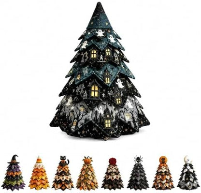 Muhubaih DIY Halloween Christmas Quilted Fabric Tree Kit, 3D Padded Patchwork Sewing Craft Kit for Beginners, Home Office Mantel Shelf Tabletop Decor, Handmade Holiday Gift for Craft Lovers by Muhubaih
